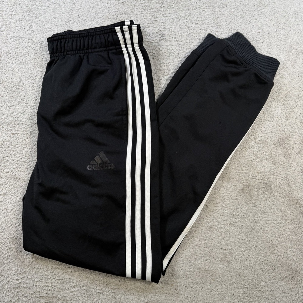 Adidas Sweatpants Men Medium Black Drawstring Pocket Joggers Gym Active 3 Stripe